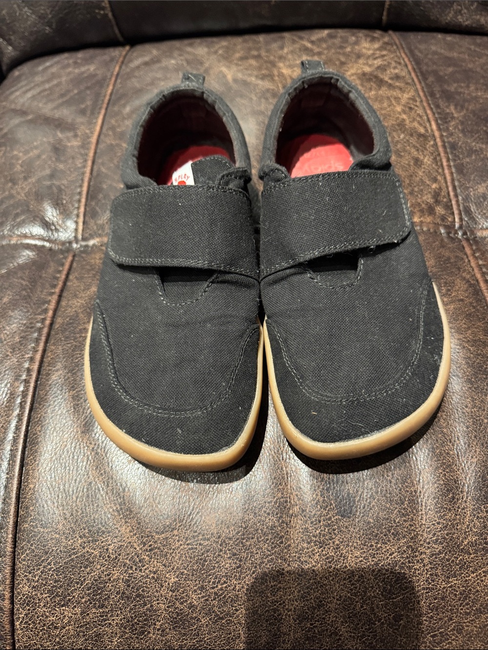 Black Canvas Velcro Slip-On Sneakers with Gum Sole